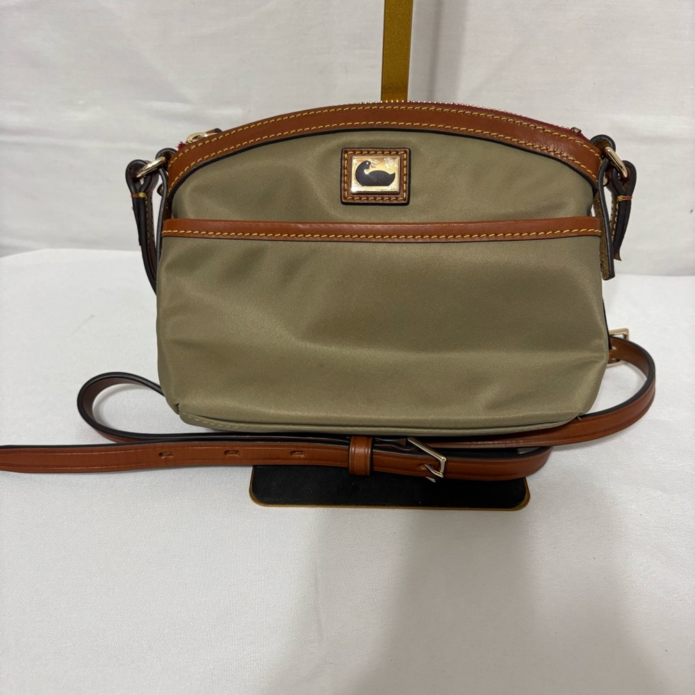 Dooney & Bourke Olive Green Nylon Crossbody with Brown Leather Trim